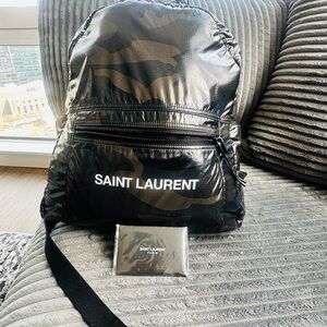 Saint Laurent Black and Dark Green Camouflage Backpack